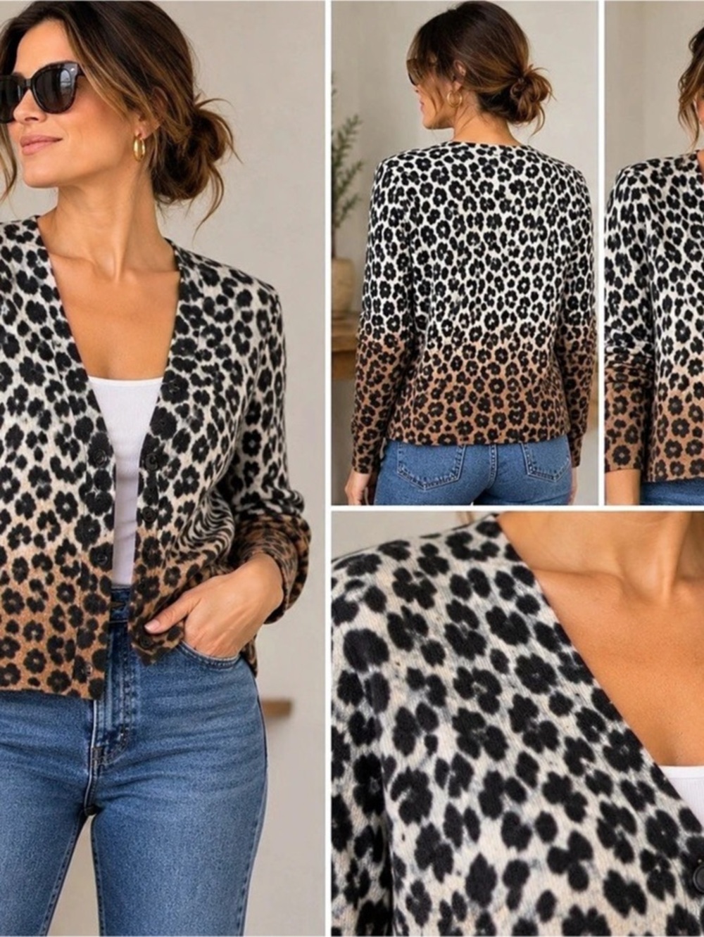 Willie Smith Leopard Print Cardigan Size Large Like New